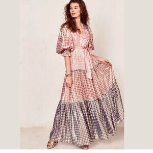 LoveShackFancy Pink Pleated Tiered Maxi Dress